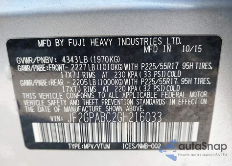 2016 Subaru Crosstrek 2.0I Premium z USA, uszkodzony, nr VIN JF2GPABC2GH216033